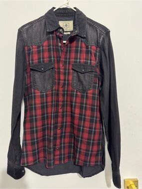 Zara Red and Black Plaid Western-Style Button-Down Shirt